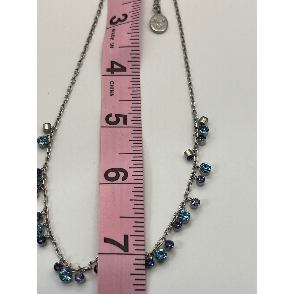 M4M Dangle Necklace Women 16-18" Blue Purple Excellent Signed Crystal Choker - Picture 7 of 9